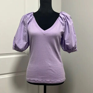 a loves a Women's Purple Stretchy Soft Top Puffy Sleeves Blouse size M